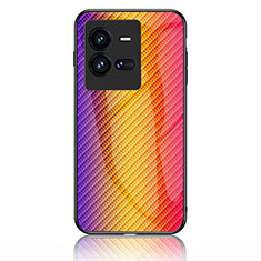 Custodia Silicone Specchio Laterale Sfumato Arcobaleno Cover LS2 per Vivo iQOO 10 Pro 5G Arancione