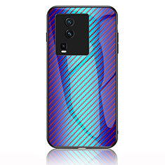 Custodia Silicone Specchio Laterale Sfumato Arcobaleno Cover LS2 per Vivo iQOO Neo7 5G Blu