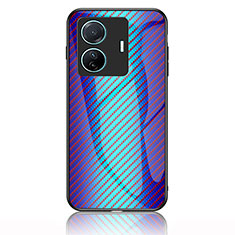 Custodia Silicone Specchio Laterale Sfumato Arcobaleno Cover LS2 per Vivo iQOO Z6 Pro 5G Blu