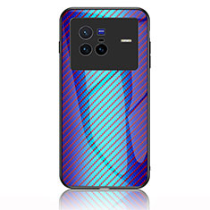 Custodia Silicone Specchio Laterale Sfumato Arcobaleno Cover LS2 per Vivo X80 5G Blu