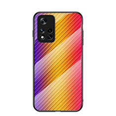 Custodia Silicone Specchio Laterale Sfumato Arcobaleno Cover LS2 per Xiaomi Poco M4 Pro 5G Arancione