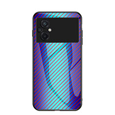 Custodia Silicone Specchio Laterale Sfumato Arcobaleno Cover LS2 per Xiaomi Poco M5 4G Blu