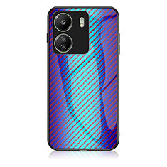Custodia Silicone Specchio Laterale Sfumato Arcobaleno Cover LS2 per Xiaomi Redmi 13C Blu