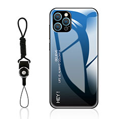 Custodia Silicone Specchio Laterale Sfumato Arcobaleno Cover M01 per Apple iPhone 13 Pro Blu