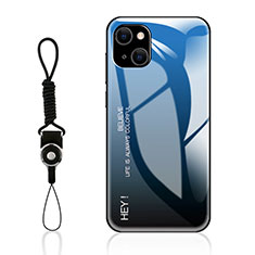 Custodia Silicone Specchio Laterale Sfumato Arcobaleno Cover M01 per Apple iPhone 14 Blu