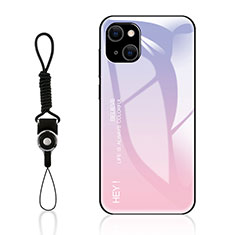 Custodia Silicone Specchio Laterale Sfumato Arcobaleno Cover M01 per Apple iPhone 14 Plus Rosa