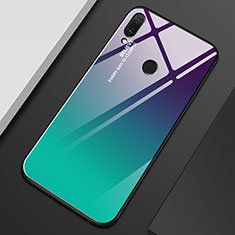 Custodia Silicone Specchio Laterale Sfumato Arcobaleno Cover M01 per Huawei Enjoy 9 Plus Ciano