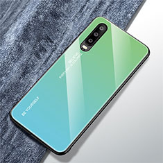 Custodia Silicone Specchio Laterale Sfumato Arcobaleno Cover M01 per Huawei P30 Verde