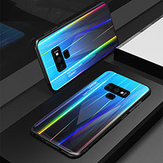 Custodia Silicone Specchio Laterale Sfumato Arcobaleno Cover M01 per Samsung Galaxy Note 9 Blu