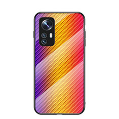 Custodia Silicone Specchio Laterale Sfumato Arcobaleno Cover M01 per Xiaomi Mi 12 5G Arancione