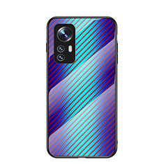 Custodia Silicone Specchio Laterale Sfumato Arcobaleno Cover M01 per Xiaomi Mi 12 Pro 5G Blu