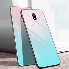 Custodia Silicone Specchio Laterale Sfumato Arcobaleno Cover M01 per Xiaomi Redmi 8A Ciano