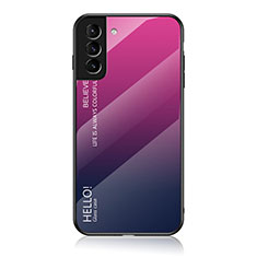Custodia Silicone Specchio Laterale Sfumato Arcobaleno Cover M02 per Samsung Galaxy S21 5G Rosa Caldo