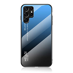 Custodia Silicone Specchio Laterale Sfumato Arcobaleno Cover M02 per Samsung Galaxy S22 Ultra 5G Blu