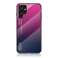 Custodia Silicone Specchio Laterale Sfumato Arcobaleno Cover M02 per Samsung Galaxy S22 Ultra 5G Rosa Caldo