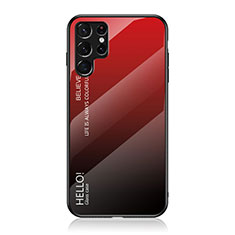 Custodia Silicone Specchio Laterale Sfumato Arcobaleno Cover M02 per Samsung Galaxy S22 Ultra 5G Rosso