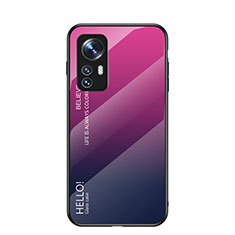 Custodia Silicone Specchio Laterale Sfumato Arcobaleno Cover M02 per Xiaomi Mi 12 5G Rosa Caldo