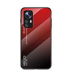 Custodia Silicone Specchio Laterale Sfumato Arcobaleno Cover M02 per Xiaomi Mi 12 5G Rosso