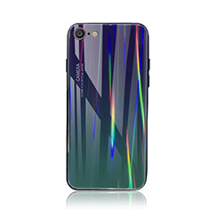 Custodia Silicone Specchio Laterale Sfumato Arcobaleno Cover per Apple iPhone 7 Ciano
