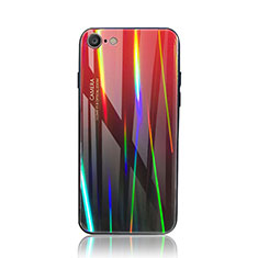 Custodia Silicone Specchio Laterale Sfumato Arcobaleno Cover per Apple iPhone 7 Rosso