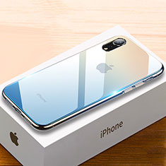 Custodia Silicone Specchio Laterale Sfumato Arcobaleno Cover per Apple iPhone XR Cielo Blu