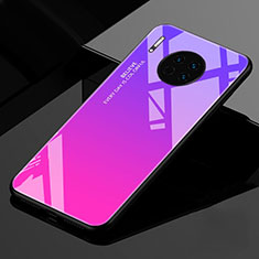 Custodia Silicone Specchio Laterale Sfumato Arcobaleno Cover per Huawei Mate 30 5G Rosa Caldo