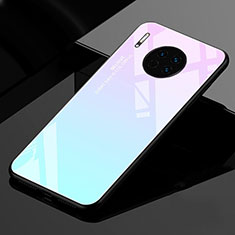 Custodia Silicone Specchio Laterale Sfumato Arcobaleno Cover per Huawei Mate 30 Ciano