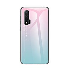 Custodia Silicone Specchio Laterale Sfumato Arcobaleno Cover per Huawei Nova 6 Ciano