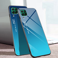 Custodia Silicone Specchio Laterale Sfumato Arcobaleno Cover per Huawei Nova 7i Blu