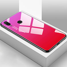 Custodia Silicone Specchio Laterale Sfumato Arcobaleno Cover per Huawei Y9 (2019) Rosa Caldo