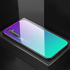 Custodia Silicone Specchio Laterale Sfumato Arcobaleno Cover per Realme X2 Ciano