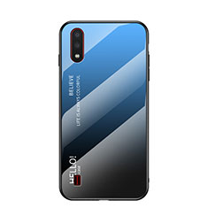 Custodia Silicone Specchio Laterale Sfumato Arcobaleno Cover per Samsung Galaxy A01 SM-A015 Blu