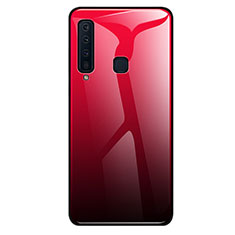 Custodia Silicone Specchio Laterale Sfumato Arcobaleno Cover per Samsung Galaxy A9s Rosso