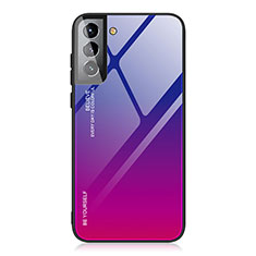 Custodia Silicone Specchio Laterale Sfumato Arcobaleno Cover per Samsung Galaxy S21 Plus 5G Rosa Caldo