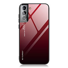 Custodia Silicone Specchio Laterale Sfumato Arcobaleno Cover per Samsung Galaxy S22 5G Rosso