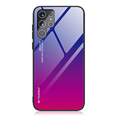 Custodia Silicone Specchio Laterale Sfumato Arcobaleno Cover per Samsung Galaxy S22 Ultra 5G Rosa Caldo