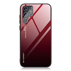 Custodia Silicone Specchio Laterale Sfumato Arcobaleno Cover per Samsung Galaxy S22 Ultra 5G Rosso