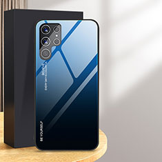 Custodia Silicone Specchio Laterale Sfumato Arcobaleno Cover per Samsung Galaxy S24 Ultra 5G Blu