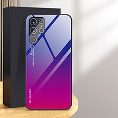 Custodia Silicone Specchio Laterale Sfumato Arcobaleno Cover per Samsung Galaxy S24 Ultra 5G Rosa Caldo