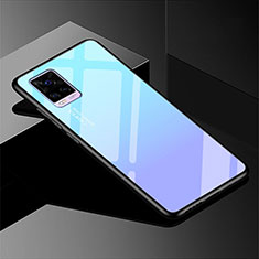 Custodia Silicone Specchio Laterale Sfumato Arcobaleno Cover per Vivo V20 Pro 5G Azzurro