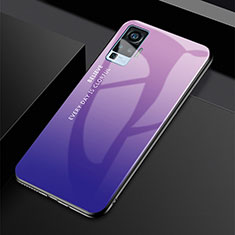 Custodia Silicone Specchio Laterale Sfumato Arcobaleno Cover per Vivo X50 Pro 5G Viola