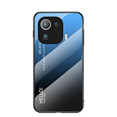 Custodia Silicone Specchio Laterale Sfumato Arcobaleno Cover per Xiaomi Mi 11 Pro 5G Blu
