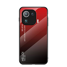 Custodia Silicone Specchio Laterale Sfumato Arcobaleno Cover per Xiaomi Mi 11 Pro 5G Rosso