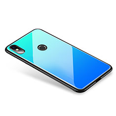 Custodia Silicone Specchio Laterale Sfumato Arcobaleno Cover per Xiaomi Mi 8 Blu