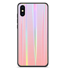 Custodia Silicone Specchio Laterale Sfumato Arcobaleno Cover per Xiaomi Mi 8 Pro Global Version Rosa