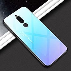 Custodia Silicone Specchio Laterale Sfumato Arcobaleno Cover per Xiaomi Redmi 8 Ciano