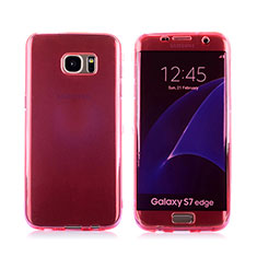 Custodia Silicone Trasparente A Flip Morbida Cover per Samsung Galaxy S7 Edge G935F Rosso
