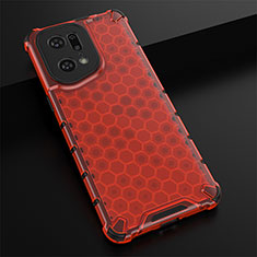 Custodia Silicone Trasparente Laterale 360 Gradi Cover AM2 per Oppo Find X5 Pro 5G Rosso