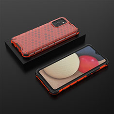 Custodia Silicone Trasparente Laterale 360 Gradi Cover AM2 per Samsung Galaxy A02s Rosso