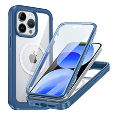 Custodia Silicone Trasparente Laterale 360 Gradi Cover con Mag-Safe Magnetic AC1 per Apple iPhone 13 Pro Max Blu